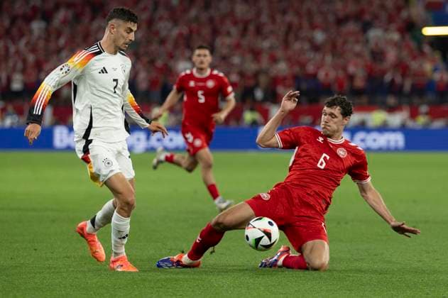 UEFA EURO, EM, Europameisterschaft,Fussball 2024: Deutschland - Dänemark; 29.06.2024 Kai Havertz (Deutschland, 7), Andreas Christensen (Dänemark, 6). UEFA EURO 2024: Deutschland - Dänemark; BVB Stadion Dortmund, Dortmund am 29.06.2024 Copyright: xBEAUTIFULxSPORTS Wunderlx