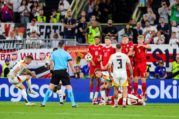 Germany v Denmark Euro 2024 29 06 2024. Round of 16 Toni Kroos of Germany takes a freekick during the Round of 16 Euro 2024 match between Germany and Denmark at Signal Iduna Park, Dortmund, Germany on 29 June 2024. Editorial use only , Copyright: xNigelxKeenex PSI-19906-0020