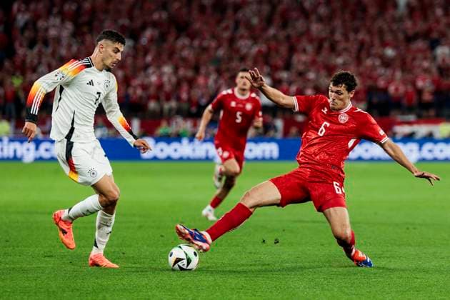 UEFA EURO, EM, Europameisterschaft,Fussball 2024: Deutschland - Dänemark; 29.06.2024 Kai Havertz (Deutschland, 7), Andreas Christensen (Dänemark, 6). UEFA EURO 2024: Deutschland - Dänemark; BVB Stadion Dortmund, Dortmund am 29.06.2024 Copyright: xBEAUTIFULxSPORTS Wunderlx