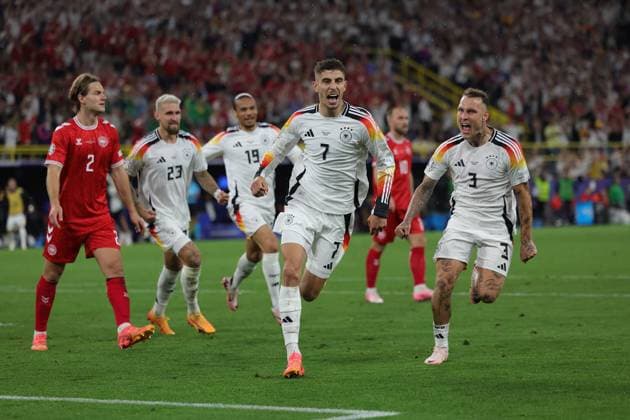 Germany v Denmark Euro 2024 29 06 2024. Round of 16 Goal 1-0 Kai Havertz of Germany scores a goal and celebrates during the Round of 16 Euro 2024 match between Germany and Denmark at Signal Iduna Park, Dortmund, Germany on 29 June 2024. Dortmund Signal Iduna Park North Rhine-Westphalia Germany Editorial use only , Copyright: xNigelxKeenex PSI-19906-0035
