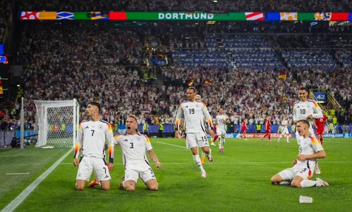 Dortmund, Germany. 29th Jun 2024. Goal celebration: Kai Havertz (DFB) David Raum (DFB) Leroy Sane (DFB) Nico Schlotterbeck (DFB) Jamal Musiala (DFB) Germany - Denmark Deutschland - Dänemark 29.06.2024