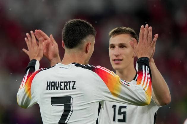 Germany s Kai Havertz celebrates after scoring 1-0 during the Euro 2024 soccer match between Germany and Denmark at the BVB Stadium , Dortmund , Germany - Saturday 29 June 2024. - Soccer .  Copyright: xSpada LaPressex
