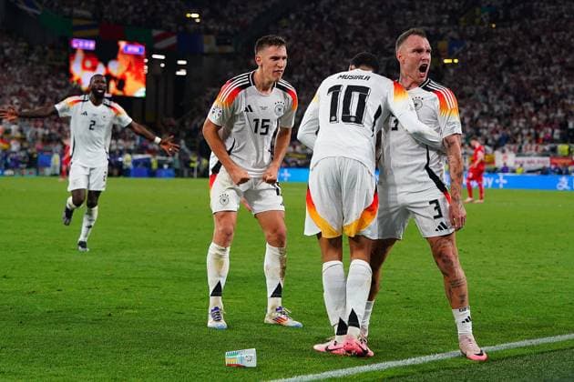 Germany s Jamal Musiala celebrates after scoring 2-0 during the Euro 2024 soccer match between Germany and Denmark at the BVB Stadium , Dortmund , Germany - Saturday 29 June 2024. - Soccer .  Copyright: xSpada LaPressex