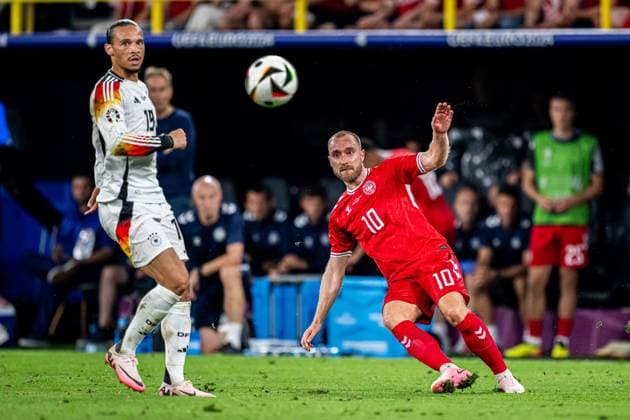 240629 Leroy Sane of Germany and Christian Eriksen of Denmark during the UEFA EURO, EM, Europameisterschaft,Fussball 2024 Football Championship round of 16 match between Germany and Denmark on June 29, 2024 in Dortmund. Photo: Jesper Zerman BILDBYRAN kod JZ JZ0545 fotboll football soccer fotball fotbolls-em europamästerskap em uefa euro uefa european football championship euro 2024 tyskland germany danmark denmark bbeng Copyright: JESPERxZERMAN BB240629JZ124