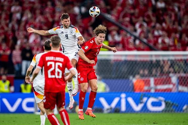 240629 Niclas Fullkrug of Germany and Joachim Andersen of Denmark during the UEFA EURO, EM, Europameisterschaft,Fussball 2024 Football Championship round of 16 match between Germany and Denmark on June 29, 2024 in Dortmund. Photo: Jesper Zerman BILDBYRAN kod JZ JZ0545 fotboll football soccer fotball fotbolls-em europamästerskap em uefa euro uefa european football championship euro 2024 tyskland germany danmark denmark bbeng Copyright: JESPERxZERMAN BB240629JZ126