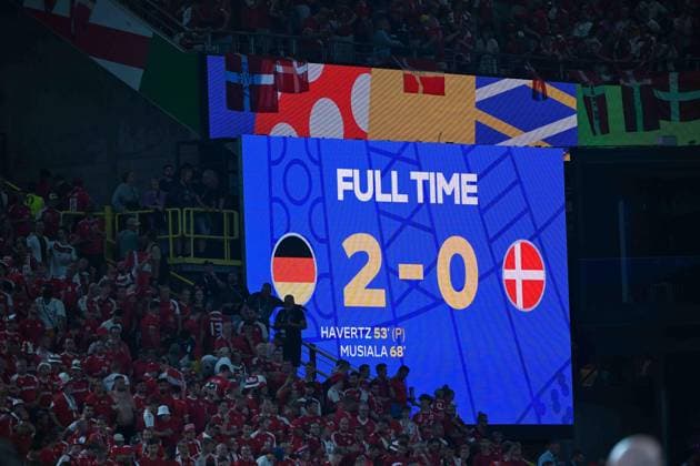 Fußball, Herren, Saison 2023 24, Euro EM 2024 (Achtelfinale in Dortmund), Deutschland - Dänemark, Anzeigetafel mit dem Endstand 2:0 , 29.06. 2024, Copyright: xMatthiasxKochx