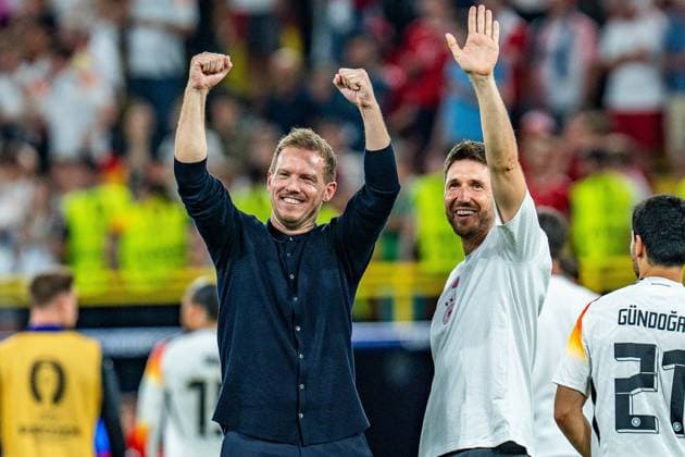 Julian Nagelsmann (Deutschland, Bundestrainer) freut sich nach Abpfiff, Freude Deutschland vs. Daenemark, Herren, Fussball, Achtelfinale, EURO 2024, 29.06.2024, Europameisterschaft Deutschland vs. Daenemark, Herren, Fussball, Achtelfinale, EURO 2024, 29.06.2024, Europameisterschaft Dortmund *** Julian Nagelsmann Germany, national coach is happy after the final whistle, joy Germany vs Denmark, men, football, round of 16, EURO 2024, 29 06 2024, European Championship Germany vs Denmark, men, football, round of 16, EURO 2024, 29 06 2024, European Championship Dortmund Copyright: xEibner-Pressefoto BahhoxKarax EP_GER