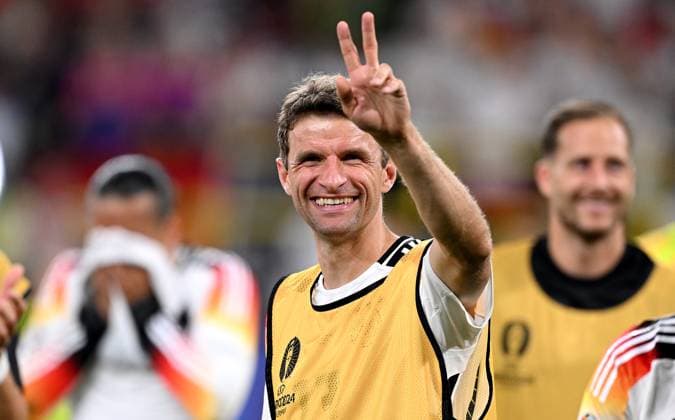 Fussball Euro 2024 Achtelfinale 29.06.2024 Deutschland - Daenemark Schlussjubel Deutschland, Thomas Mueller