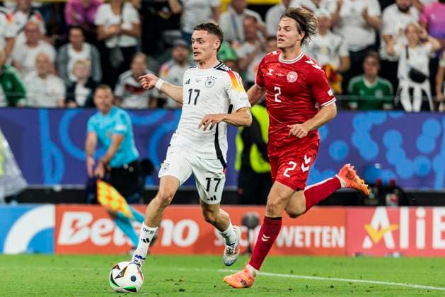 UEFA EURO, EM, Europameisterschaft,Fussball 2024: Deutschland - Dänemark; 29.06.2024 Florian Wirtz (Deutschland, 17), Joachim Christian Andersen (Dänemark, 2). UEFA EURO 2024: Deutschland - Dänemark; BVB Stadion Dortmund, Dortmund am 29.06.2024 Copyright: xBEAUTIFULxSPORTS Wunderlx