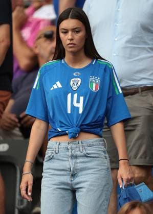 Berlin, Germany, 29th June 2024. Lucia Bramani the girlfriend of Federico Chiesa of Italy takes her place in the stand during the UEFA European Championships Round of 16 match at Olympiastadion, Berlin. Picture credit should read: Jonathan Moscrop Sportimage EDITORIAL USE ONLY. No use with unauthorised audio, video, data, fixture lists, club league logos or live services. Online in-match use limited to 120 images, no video emulation. No use in betting, games or single club league player publications. SPI-3208-0111