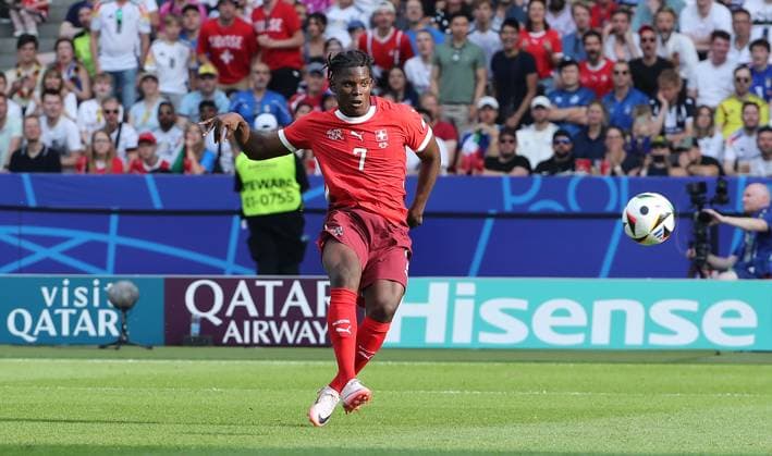 Breel Embolo Einzelbild Freisteller Aktion Fußball Fussball Europameisterschaft Euro 2024 EM Herren Saison 2023 2024 29.06.2024 Schweiz SUI vs. Italien ITA in Berlin DFL regulations prohibit any use of photographs as image sequences and or quasi-video.