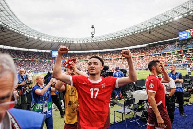 June 29, 2024, Berlin, Germany: Ruben Vargas of (Switzerland) celebrates after scoring goal during the UEFA EURO, EM, Europameisterschaft,Fussball 2024 Round of 16 game between national teams of Switzerland and Italy at Olympiastadion. Final score; Switzerland 2:0 Italy. Berlin Germany - ZUMAs197 20240629_aaa_s197_166 Copyright: xMaciejxRogowskix