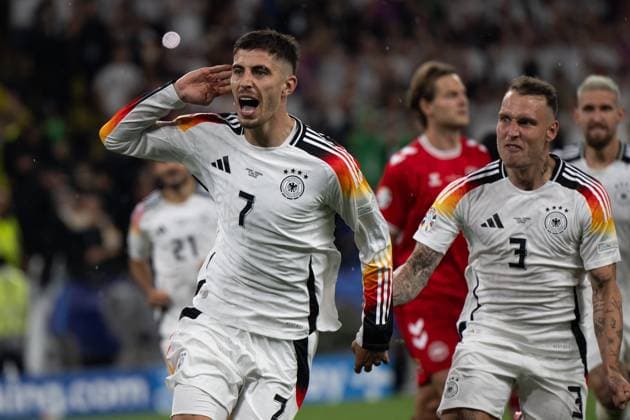 (240630) -- DORTMUND, June 30, 2024 -- Kai Havertz (L) of Germany celebrates scoring during the UEFA EURO, EM, Europameisterschaft,Fussball 2024 Round of 16 match between Germany and Denmark in Dortmund, Germany, June 29, 2024. ) (SP)GERMANY-DORTMUND-FOOTBALL-EURO 2024-GERMANY VS DENMARK XiaoxYijiu 