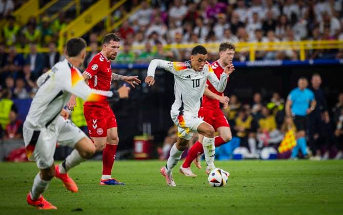 Dortmund, Germany. 29th Jun 2024. Jamal Musiala (DFB) Pierre-Emile Hojbjerg (Denmark) Germany - Denmark Deutschland - Dänemark 29.06.2024