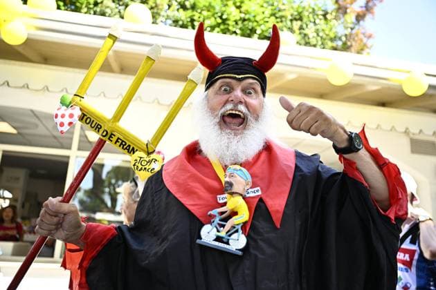 Sport Themen der Woche KW26 Sport Bilder des Tages German Tour devil supporter Didi Senft aka El Diablo pictured ahead of stage 2 of the 2024 Tour de France cycling race, from Cesenatico, Italy to Bologna, Italy (198,7km) on Sunday 30 June 2024. The 111th edition of the Tour de France starts on Saturday 29 June and will finish in Nice, France on 21 July. JASPERxJACOBS  x95540440x
