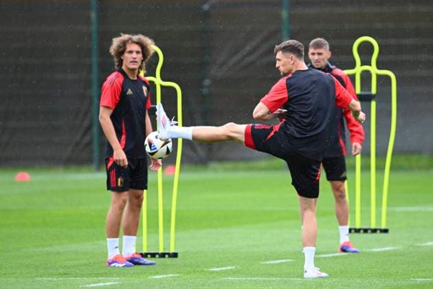 Belgium Media Activities - UEFA EURO, EM, Europameisterschaft,Fussball 2024 30 06 2024 FREIBERG AM NECKA, GERMANY - JUNE 30 : Meunier Thomas defender of Belgium during a training session of the Belgian Red Devils at the UEFA EURO 2024 European Football Championship tournament on June 30, 2024 in Freiberg am Necka, Germany, 30 06 2024 Freiberg am Necka Germany  Copyright: xVincentxKalutx