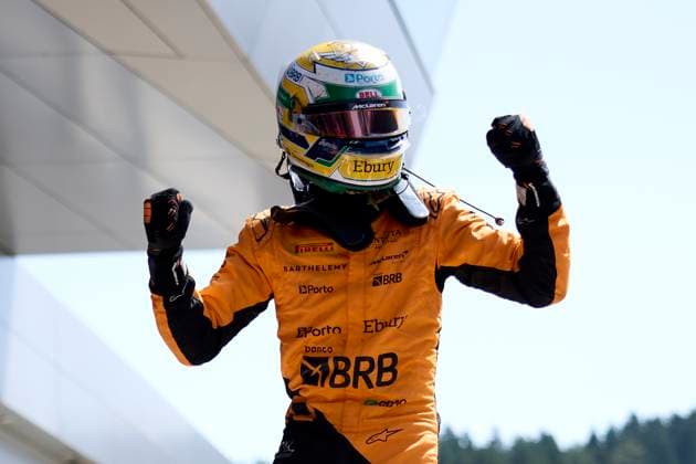 F1 Grand Prix of Austria Gabriel Bortoleto of Brazil and Invicta Racing (10) celebrates after winning the feature race during the F1 Grand Prix of Austria at Red Bull Ring on June 30, 2024, in Spielberg, Austria. Spielberg Red Bull Ring Spielberg Austria RL_GPF1AT24_00964 Copyright: xRicardoxLarreinax