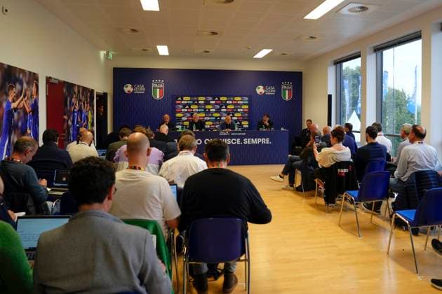 President FIGC Gabriele Gravina and head coach Italy Luciano Spalletti speak with the media during a press conference, PK, Pressekonferenz at Casa Azzurri at Hemberg-Stadion on June 30, 2024 in Iserlohn, Germany. 30, June, 2024. - Soccer .  Copyright: xFabioxFerrari LaPressex