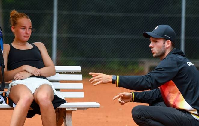 30.06.2024, xpsx, Tennis ITF-Turnier Finaltag v.l. Philippa Faerber (GER) mit Trainer Bruchköbel Hessen Deutschland (DEU)