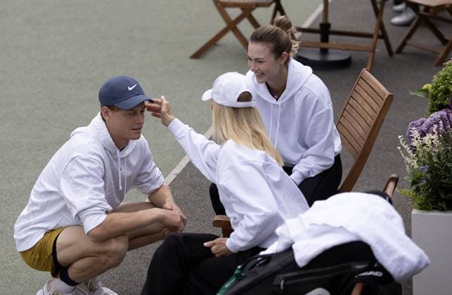 Jannik Sinner of Italy sits with girlfriend Anna Kalinskaya of Russia Wimbledon Tennis Championships, Practice and Previews, The All England Lawn Tennis and Croquet Club, London, UK - 30 Jun 2024  Copyright: xJavierxGarcia Shutterstockx 14560182am