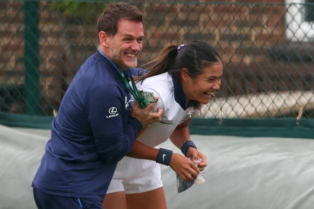30th June 2024; All England Lawn Tennis and Croquet Club, London, England; Wimbledon Tennis Tournament, Practice Day; Emma Raducanu wears an England football shirt during her practice session  ActionPlus12661924 ShaunxBrooks