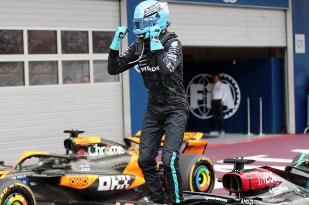 Spielberg, Österreich 27.- 30. Juni 2024: FIA - Formel 1 - WM - Großer Preis Österreich - 2024 Im Bild: George Russell (GBR) feiert seinen Sieg am Red Bull Ring Red Bull Ring Steiermark Copyright: xFotostandx xHorstxBernhardtx