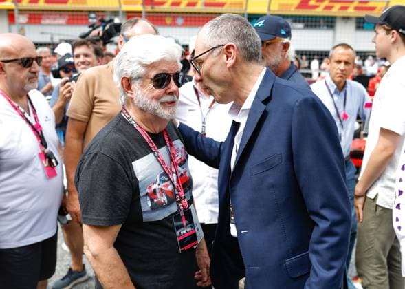 George Lucas, Stefano Domenicali (ITA, President & CEO of Formula 1 Group), F1 Grand Prix of Austria at Red Bull Ring on June 30, 2024 in Spielberg, Austria. (Photo by HOCH ZWEI) Spielberg Austria