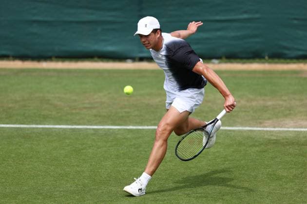 30th June 2024; All England Lawn Tennis and Croquet Club, London, England; Wimbledon Tennis Tournament, Practice Day; Ben Shelton (USA) during his practice session  ActionPlus12662071 ShaunxBrooks