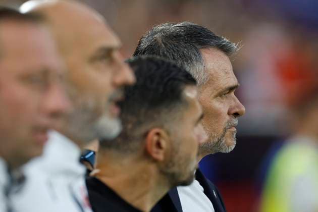 Georgia s head coach Willy Sagnol reacts before the Euro2024 round of 16 soccer match between Spain and Georgia at RheinEnergieStadion in Cologne, Germany, 30 June 2024. Spain vs. Georgia !ACHTUNG: NUR REDAKTIONELLE NUTZUNG!  Copyright: xAlbertoxEstevezx GRAF9876 20240630-55014023033_1
