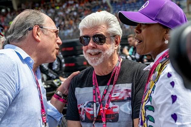 SPIELBERG, AUSTRIA: George Lucas, famous movie star, at the 2024 Formula 1 Austrian Grand Prix at the Red Bull Ring in Spielberg, Austria.