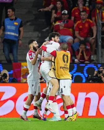 GER: Spain v Georgia. UEFA EURO, EM, Europameisterschaft,Fussball 2024 Georgia players celebrating the 0-1 during the UEFA Euro 2024 match between Spain and Georgia, Round of 16, played at Rhein Energie Stadium on June 30, 2024 in Koln, Germany. kpng Copyright: xBaguxBlancox xPRESSINPHOTOx PS_240630_ESP_GEO_008
