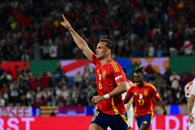 Torjubel zum 2:1 durch Fabian Ruiz 8 (Spanien), Spanien vs. Georgien, Fussball, UEFA EURO, EM, Europameisterschaft,Fussball 2024, Achtelfinale, 30.06.2024 Koeln Nordrhein-Westfalen Deutschland