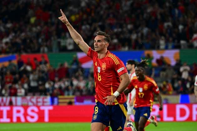 Torjubel zum 2:1 durch Fabian Ruiz 8 (Spanien), Spanien vs. Georgien, Fussball, UEFA EURO, EM, Europameisterschaft,Fussball 2024, Achtelfinale, 30.06.2024 Koeln Nordrhein-Westfalen Deutschland