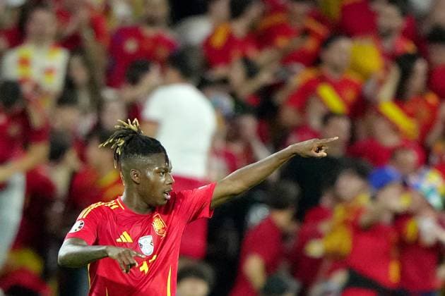 Spain s Fabian Ruiz celebrates after scoring goal 2-1 during the Euro 2024 soccer match between Spain and Georgia at the Cologne Stadium , Cologne , Germany - Sunday 30 June 2024. - Soccer .  Copyright: xSpada LaPressex