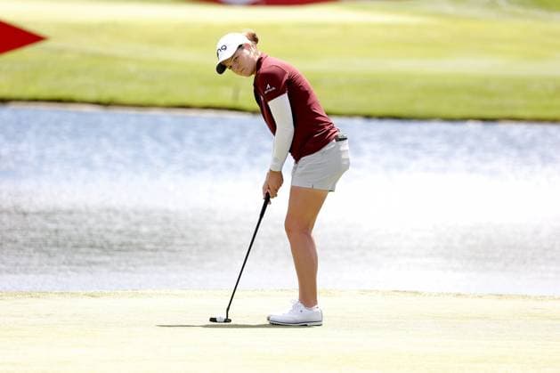 MIDLAND, MI - JUNE 30: LPGA, Golf Damen golfer Ally Ewing misses a potential birdie putt to send the tournament to a playoff on the 18th hole during the final round of the LPGA Dow Championship on June 30, 2024, at Midland Country Club in Midland, Michigan. (Photo by Brian Spurlock Icon Sportswire) GOLF: JUN 30 LPGA Dow Championship EDITORIAL USE ONLY Icon24063058