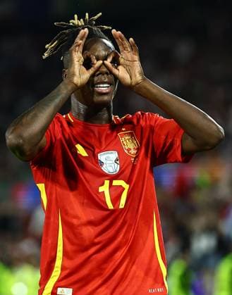 Nico Williams of Spain celebrates scoring his sides third goal Spain v Georgia, UEFA European Championship, EM, Europameisterschaft 2024, Round of 16, Football, Cologne Stadium, Cologne, Germany - 30 Jun 2024 EDITORIAL USE ONLY No use with unauthorised audio, video, data, fixture lists, club league logos or live services. Online in-match use limited to 120 images, no video emulation. No use in betting, games or single club league player publications.  Copyright: xMichaelxZemanek Shutterstockx 14562306db