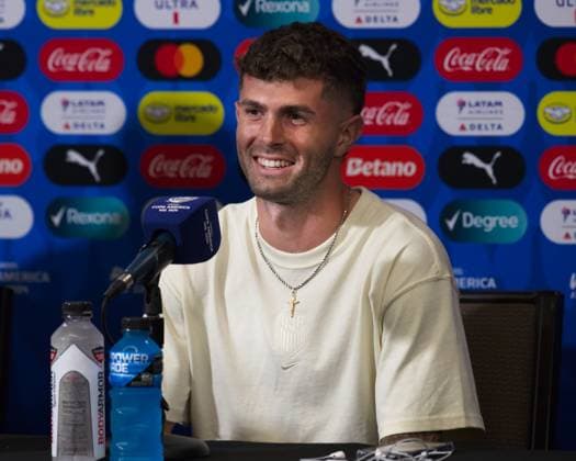 June 30, 2024, Kansas City, Missouri, USA: Team USA midfielder CHRISTIAN PULISIC gives a press conference, PK, Pressekonferenz at Arrowhead Stadium in Kansas City, Missouri on June 30, 2024. Kansas City USA - ZUMAh139 20240630_zap_h139_007 Copyright: xSerenaxS.Y.xHsux