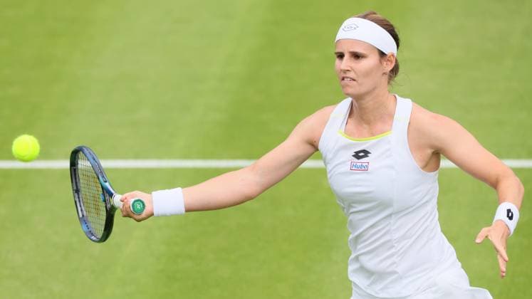 Belgian Greet Minnen pictured in action during a tennis match against British Watson, in the first round of the women s singles competition of the 2024 Wimbledon grand slam tournament at the All England Tennis Club, in south-west London, Britain, Monday 01 July 2024. BENOITxDOPPAGNE  x95619735x