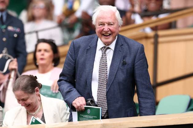 1st July 2024; All England Lawn Tennis and Croquet Club, London, England; Wimbledon Tennis Tournament, Day 1; Sir David Attenborough receives a standing ovation as he takes his seat in the royal box  ActionPlus12662379 ShaunxBrooks