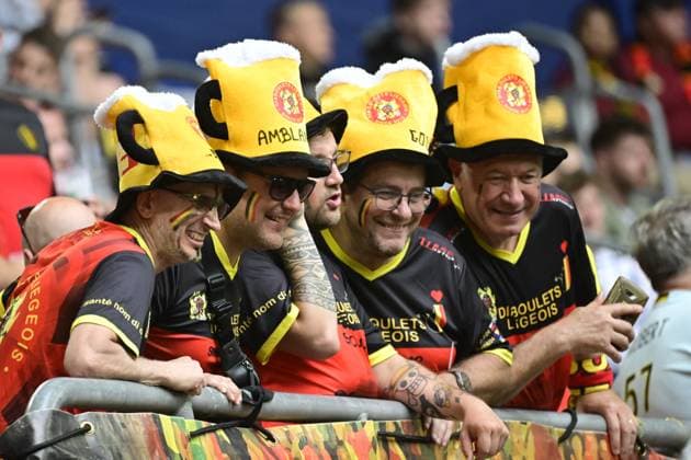 Belgium s supporters pictured ahead of a soccer game between France and Belgian national soccer team Red Devils, Monday 01 July 2024 in Dusseldorf, Germany, the Round of 16 game in the UEFA EURO, EM, Europameisterschaft,Fussball 2024 European championships. DIRKxWAEM  x95635843x