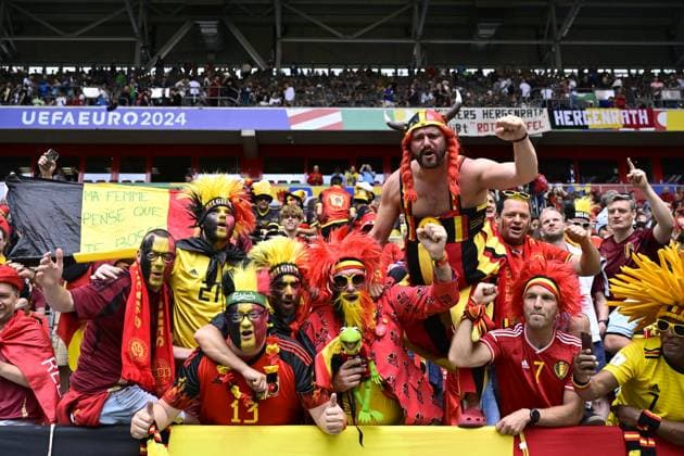 Belgium s supporters pictured ahead of a soccer game between France and Belgian national soccer team Red Devils, Monday 01 July 2024 in Dusseldorf, Germany, the Round of 16 game in the UEFA EURO, EM, Europameisterschaft,Fussball 2024 European championships. DIRKxWAEM  x95637231x