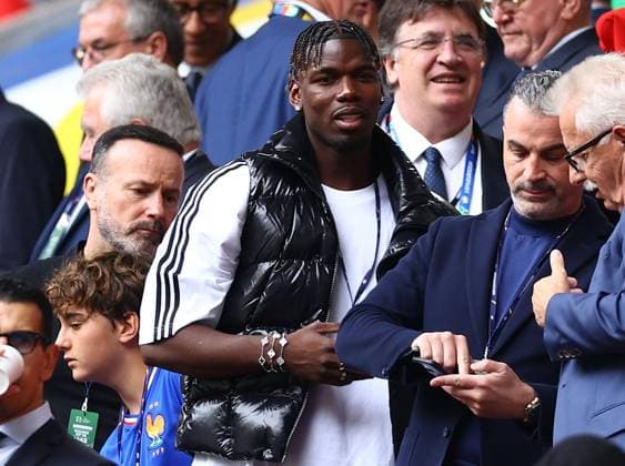 French footballer, Paul Pogba seen in the stands prior to kick off France v Belgium, UEFA European Championship, EM, Europameisterschaft 2024, Round of 16, Football, Dusseldorf Arena, Dusseldorf, Germany - 01 Jul 2024 EDITORIAL USE ONLY No use with unauthorised audio, video, data, fixture lists, club league logos or live services. Online in-match use limited to 120 images, no video emulation. No use in betting, games or single club league player publications.  Copyright: xKieranxMcManus Shutterstockx 14566634z