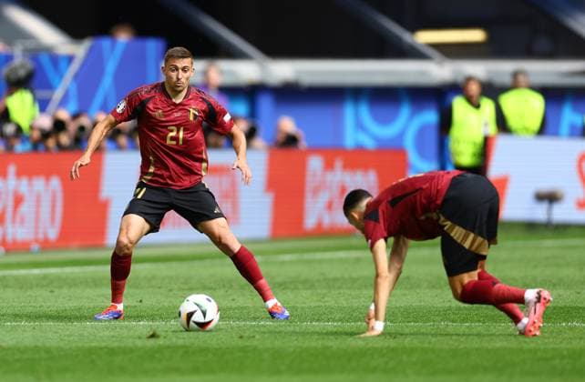 Timothy Castagne of Belgium controls the ball France v Belgium, UEFA European Championship, EM, Europameisterschaft 2024, Round of 16, Football, Dusseldorf Arena, Dusseldorf, Germany - 01 Jul 2024 EDITORIAL USE ONLY No use with unauthorised audio, video, data, fixture lists, club league logos or live services. Online in-match use limited to 120 images, no video emulation. No use in betting, games or single club league player publications.  Copyright: xKieranxMcManus Shutterstockx 14566634aj