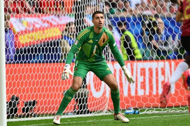 240701 EURO2024 FRANCE VS BELGIUM goalkeeper Koen Casteels (1) of Belgium pictured during a soccer game between the national teams of France, called les Bleus and Belgium, called the Red Devils in a round of 16 knock out game of the UEFA EURO, EM, Europameisterschaft,Fussball 2024 tournament , on Monday 1 July 2024 in Dusseldorf , Germany . photo sportpix David Catry Dusseldorf GERMANY  Copyright: xx 471449