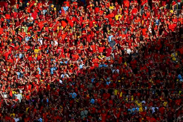 France v Belgium Round of 16 - UEFA EURO, EM, Europameisterschaft,Fussball 2024 DUSSELDORF, GERMANY - JULY 01 : Belgium fans during the UEFA EURO 2024 European Football Championship tournament round of 16 match between France and Belgium at Dusseldorf Arena on July 1, 2024 in Dusseldorf, Germany, 01 07 2024 Dusseldorf Germany  Copyright: xVincentxKalutx