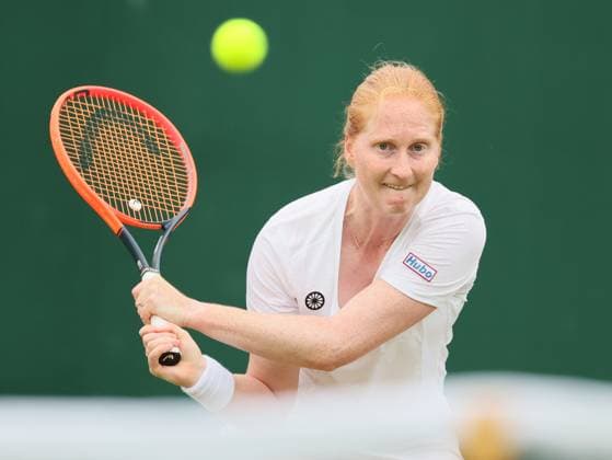 Belgian Alison Van Uytvanck pictured in action during a tennis match against Ukrainian Starodubtseva, in the first round of the women s singles competition of the 2024 Wimbledon grand slam tournament at the All England Tennis Club, in south-west London, Britain, Monday 01 July 2024. BENOITxDOPPAGNE  x95644853x