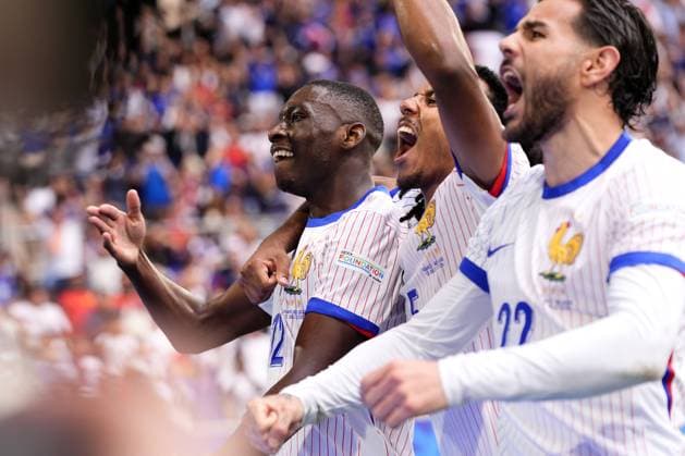 Randal Kolo Muani of France celebrates after scoring goal 1-0 during the Euro 2024 round of 16 soccer match between France and Belgium at the Esprit Arena - Dusseldorf, Germany - Monday 1, July, 2024. - Soccer.  Copyright: xFabioxFerrari LaPressex