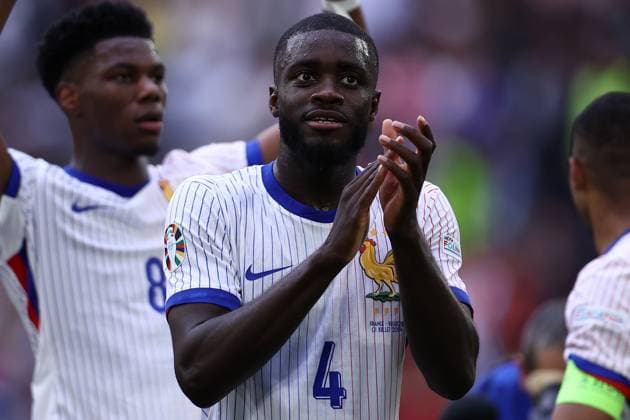France vs Belgium Dayot Upamecano of France celebrates at the end of the UEFA EURO, EM, Europameisterschaft,Fussball 2024 round of 16 match between France and Belgium at Arena Dusseldorf on July 1, 2024 in Dusseldorf, Germany. Dusseldorf Arena Dusseldorf Germany Copyright: xMarcoxCanonierox