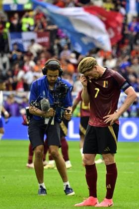 Belgium s Kevin De Bruyne looks dejected after a soccer game between France and Belgian national soccer team Red Devils, Monday 01 July 2024 in Dusseldorf, Germany, the Round of 16 game in the UEFA EURO, EM, Europameisterschaft,Fussball 2024 European championships. DIRKxWAEM  x95652856x