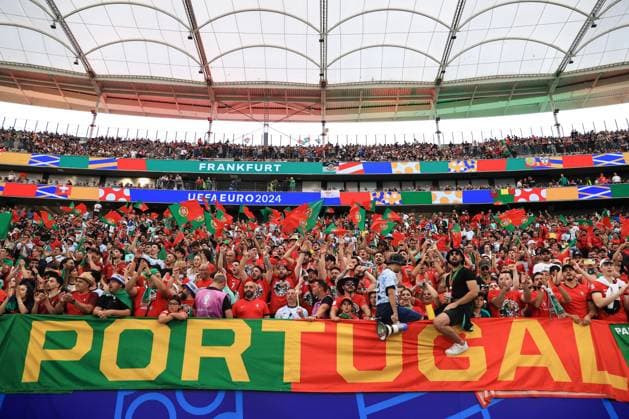 Football - UEFA EURO, EM, Europameisterschaft,Fussball 2024 - Round of 16 - Portugal v Slovenia 1st July 2024 - UEFA EURO 2024 - Round of 16 - Portugal v Slovenia - Portugal fans - Photo: Simon Stacpoole Offside. Frankfurt Germany Copyright: xSimonxStacpoolexOffside